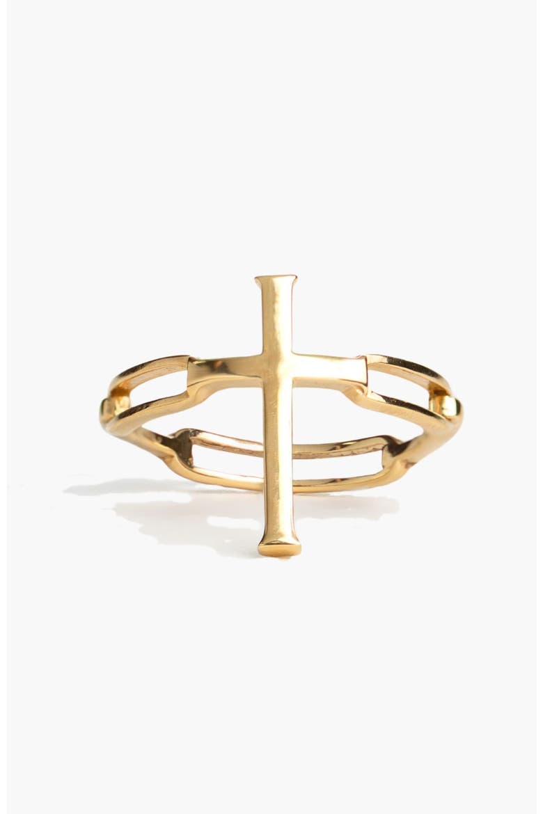Chain Breaker Cross Statement Ring, Main, color, 18k Gold Plated