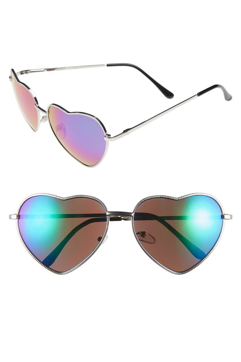 Heart Shaped 58mm Sunglasses, Main, color, BLUE REVO/ SILVER