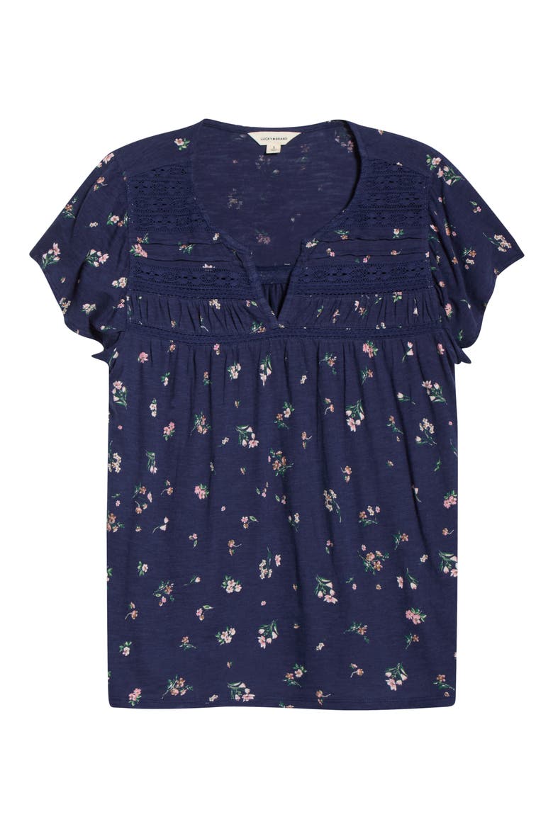 Floral Flutter Sleeve Cotton Blend Top, Alternate, color, NAVY FLORAL