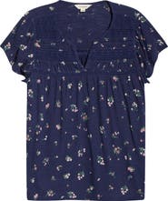 Lucky Brand Floral Flutter Sleeve Cotton Blend Top