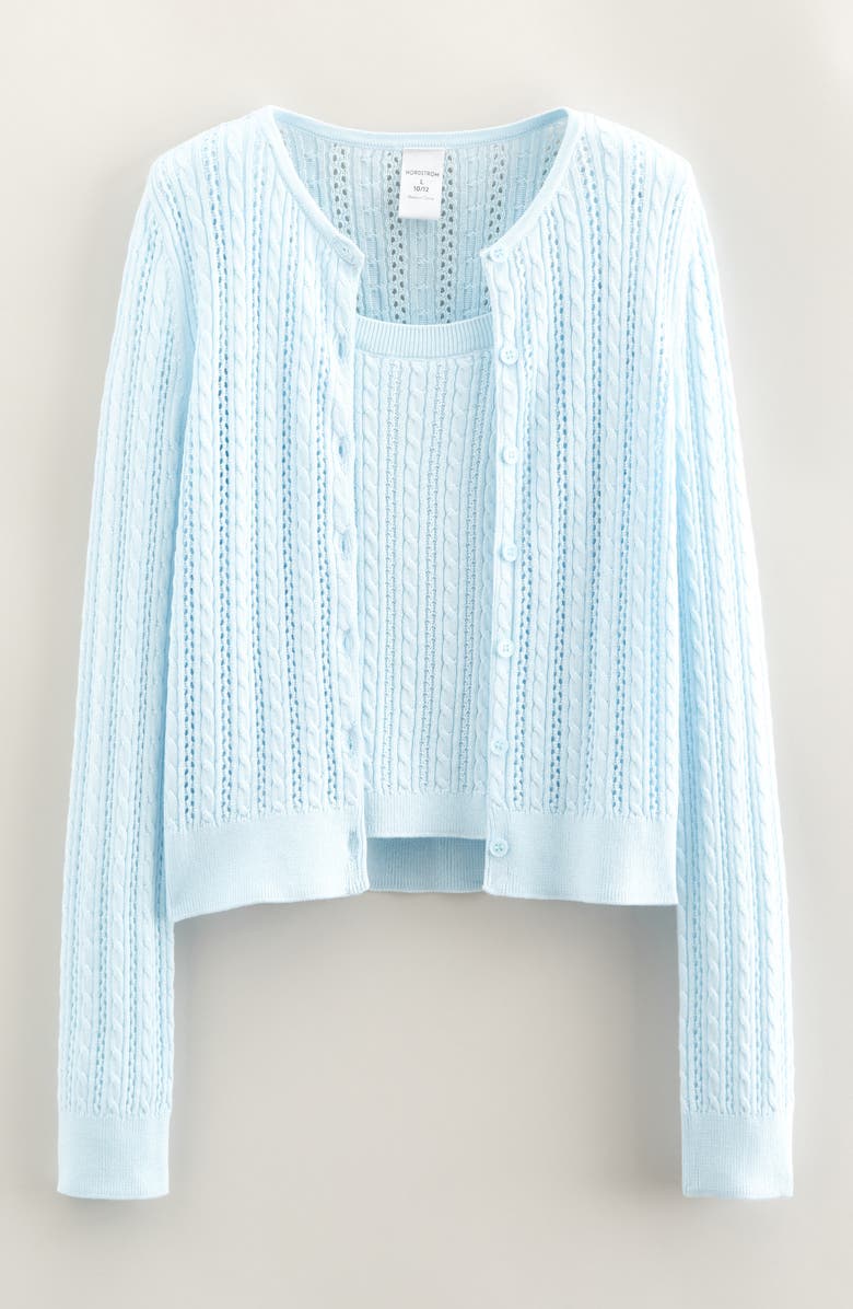 Nordstrom Kids' Cable Stitch Cardigan & Sweater Tank Set, Main, color, Blue Delicate