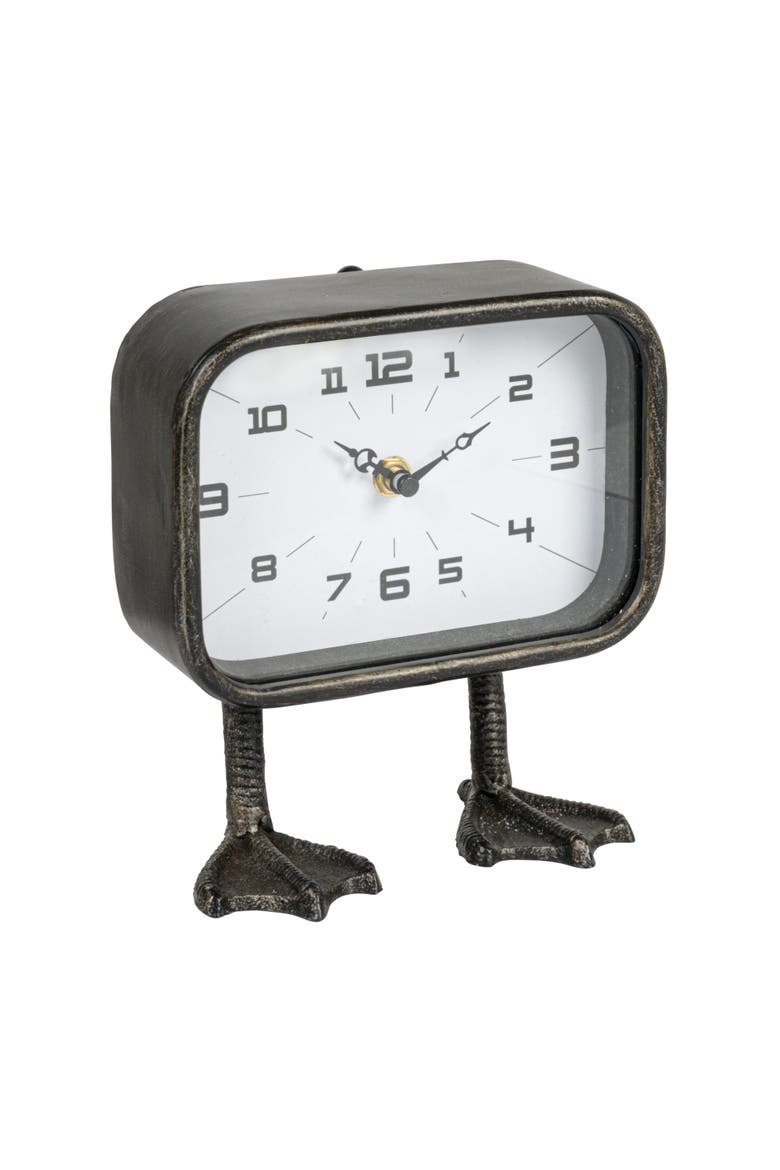 7.75-Inches Metal Standing Clock with Duck Feet, Gunmetal Finish, Main, color, Black