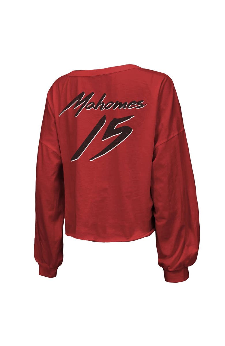 Majestic Threads Women's Majestic Threads Patrick Mahomes Red Kansas City Chiefs Super Bowl LIX Name & Number Off-Shoulder Script Long Sleeve V-Neck T-Shirt, Alternate, color, 