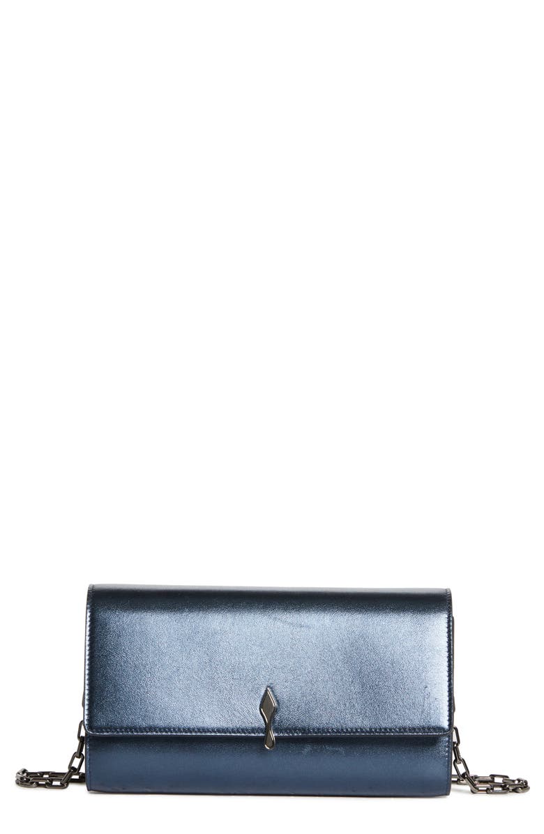 Christian Louboutin Bettina Metallic Leather Wallet on a Chain, Main, color, 4365 Last Night/Gun Metal