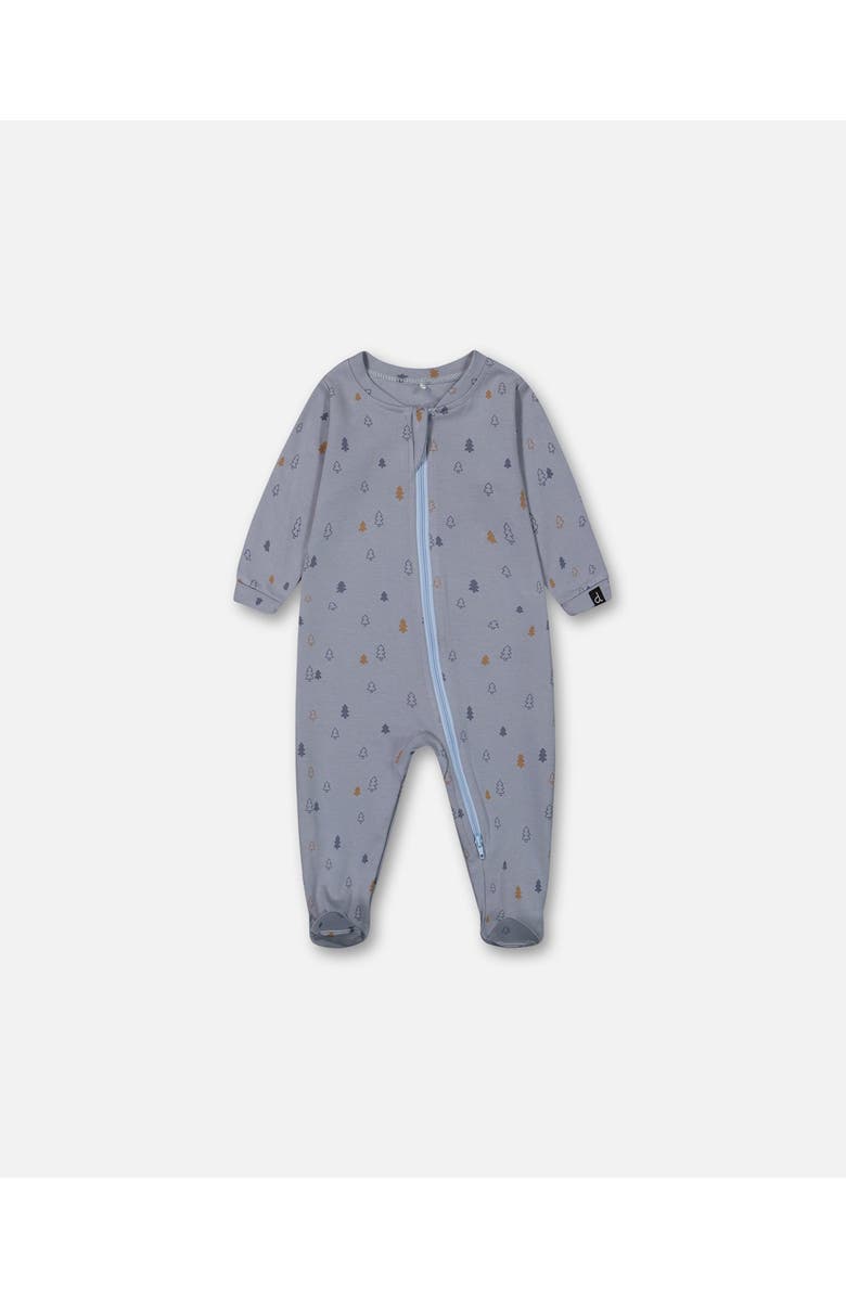 Deux par Deux Baby Boy's Organic Cotton One Piece Pajama Air Blue Printed Trees, Main, color, 