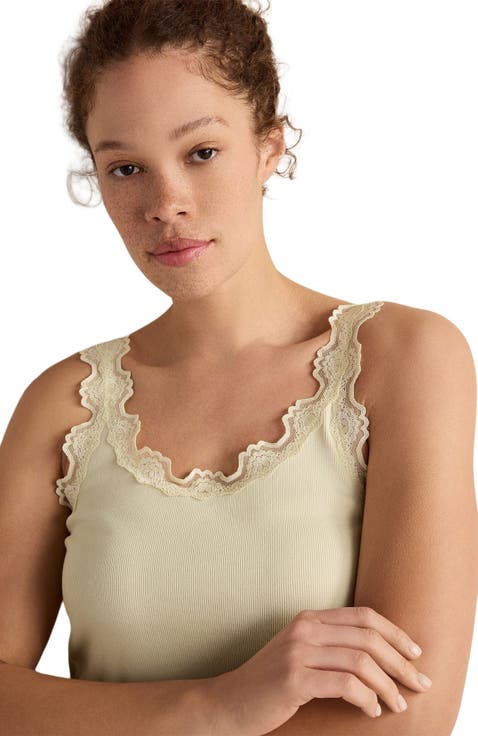 Organic Cotton Rib Knit Lace Tank