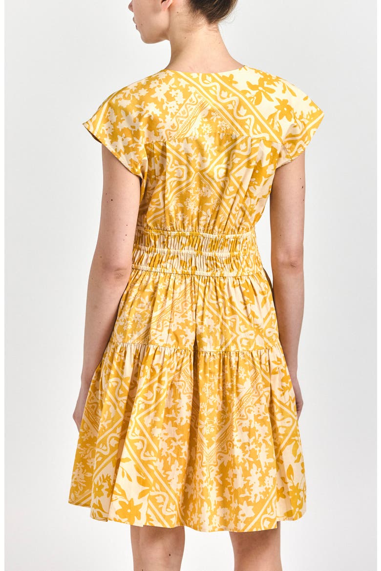 Tora Floral Print Shirred Dress, Alternate, color, YELLOW TILE
