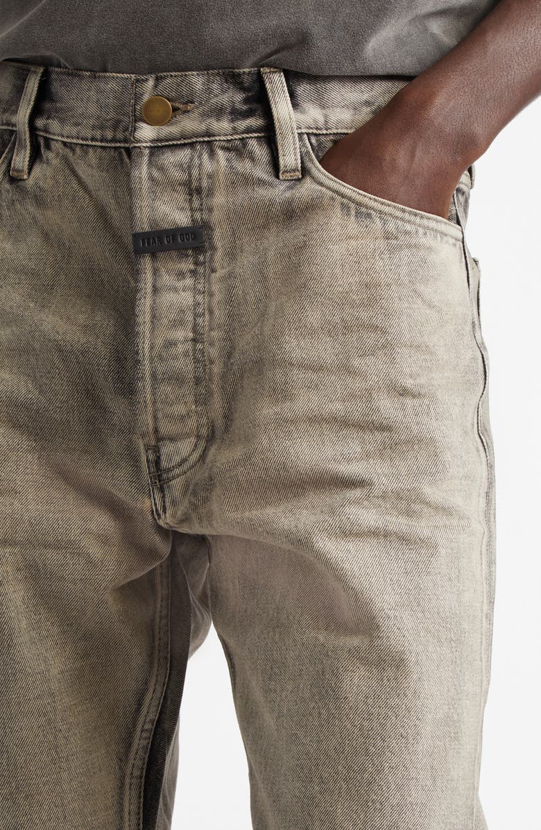 Fear of God Five-Pocket Raw Hem Straight Leg Jeans, Alternate, color, Washed Grey