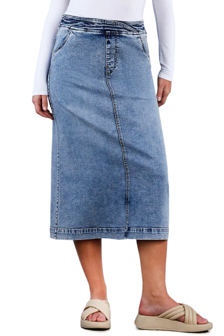 Denim Midi Skirt, Main, color, NO FRILLS BLUE