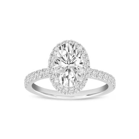 Laurentia 14K White Gold Oval Lab Grown Diamond Halo Engagement Ring - 1.95 Ct