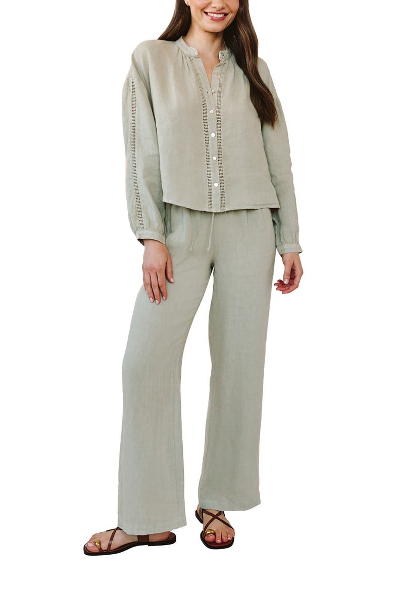 Open Stitch Linen Top, Alternate, color, GREEN TEA