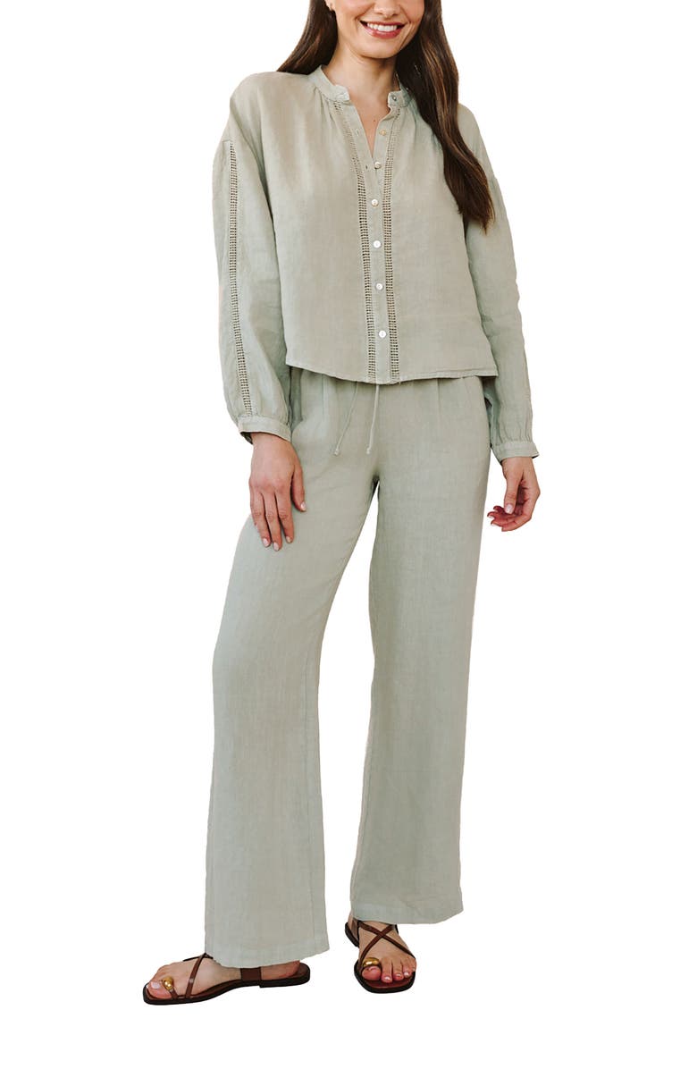 Bella Dahl Open Stitch Linen Top, Alternate, color, Green Tea