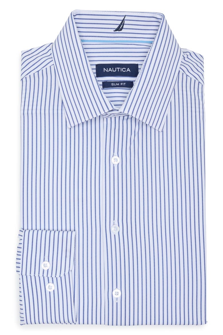 Slim Fit Stripe Dress Shirt, Alternate, color, WHITE/ BLUE