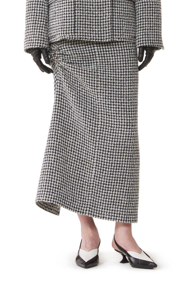 Long Draped Tweed Skirt, Alternate, color, Black/White