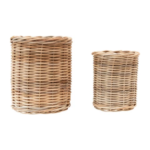 Hand-Woven Wicker Basket Container, Natural, Set of 2