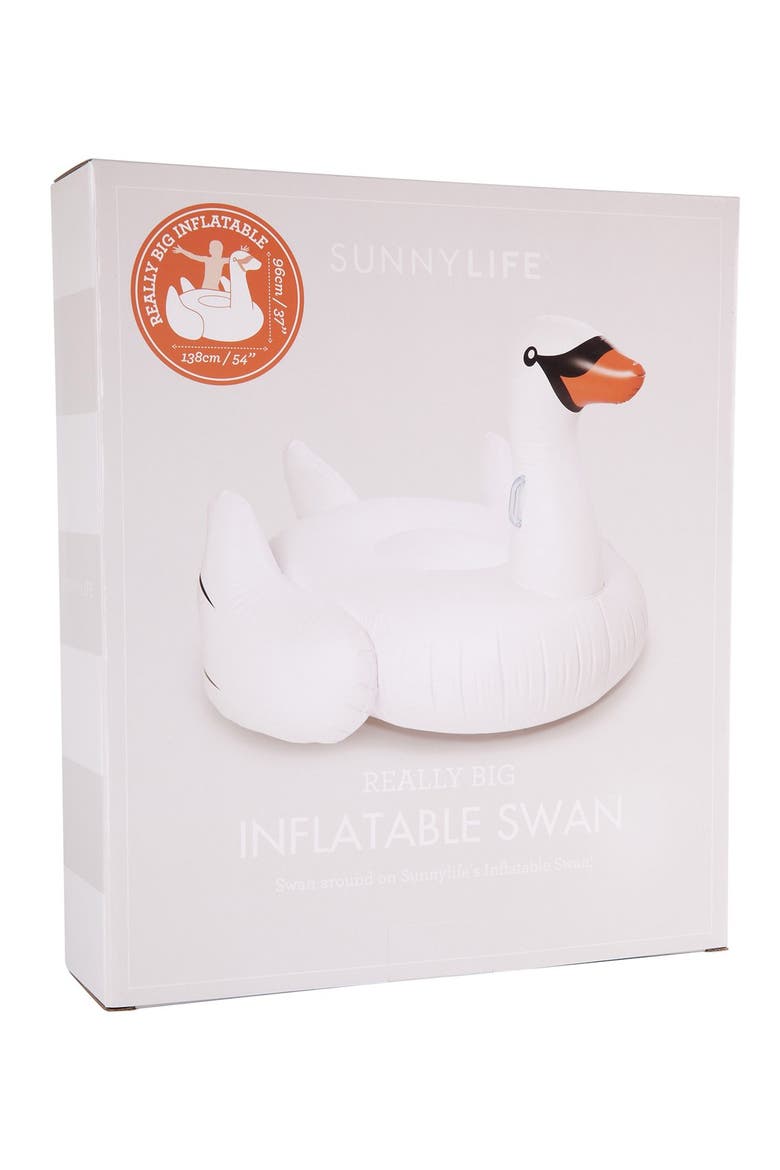 Really Big Inflatable Swan Pool Floatie, Alternate, color, WHITE