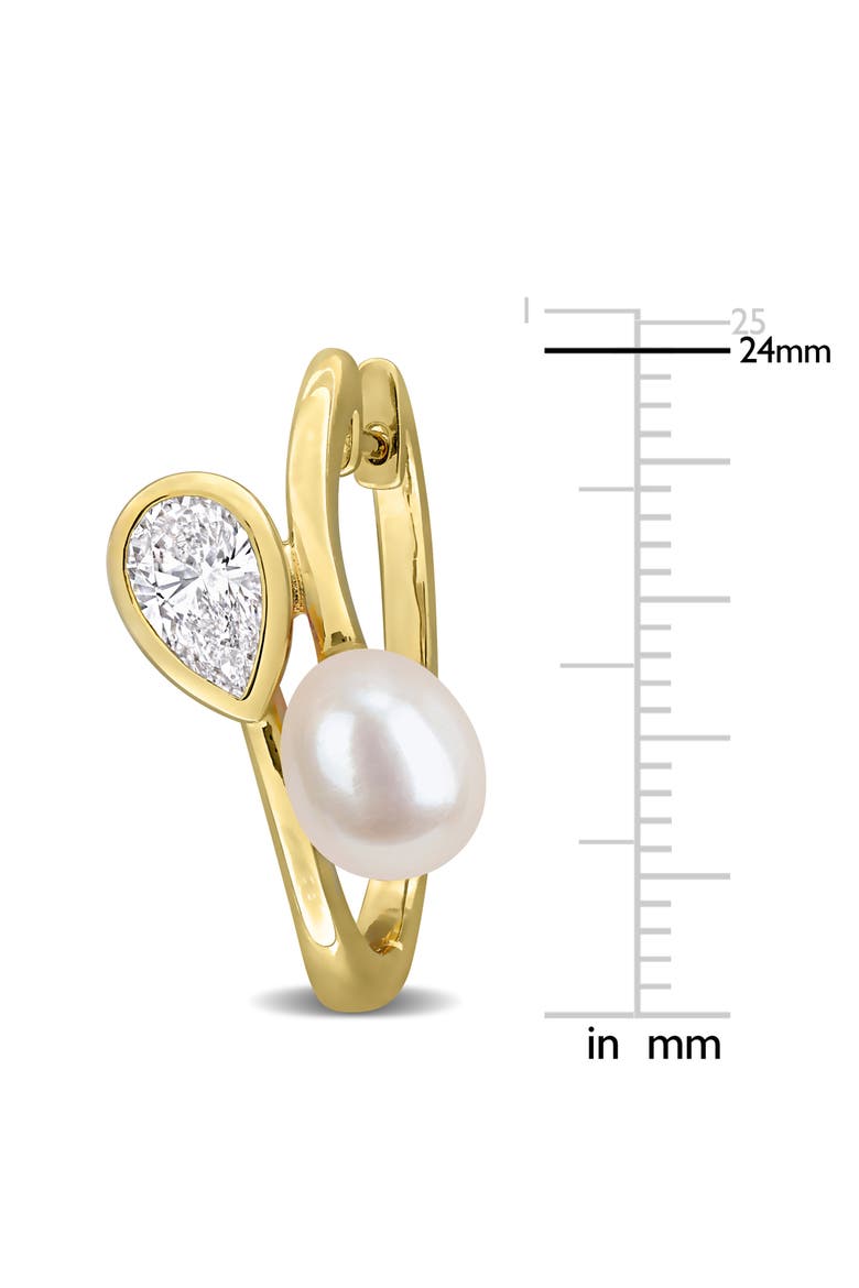 Pearl & Lab-Grown Diamond Hoop Earrings, Alternate, color, Yellow Plated Sterling Silver