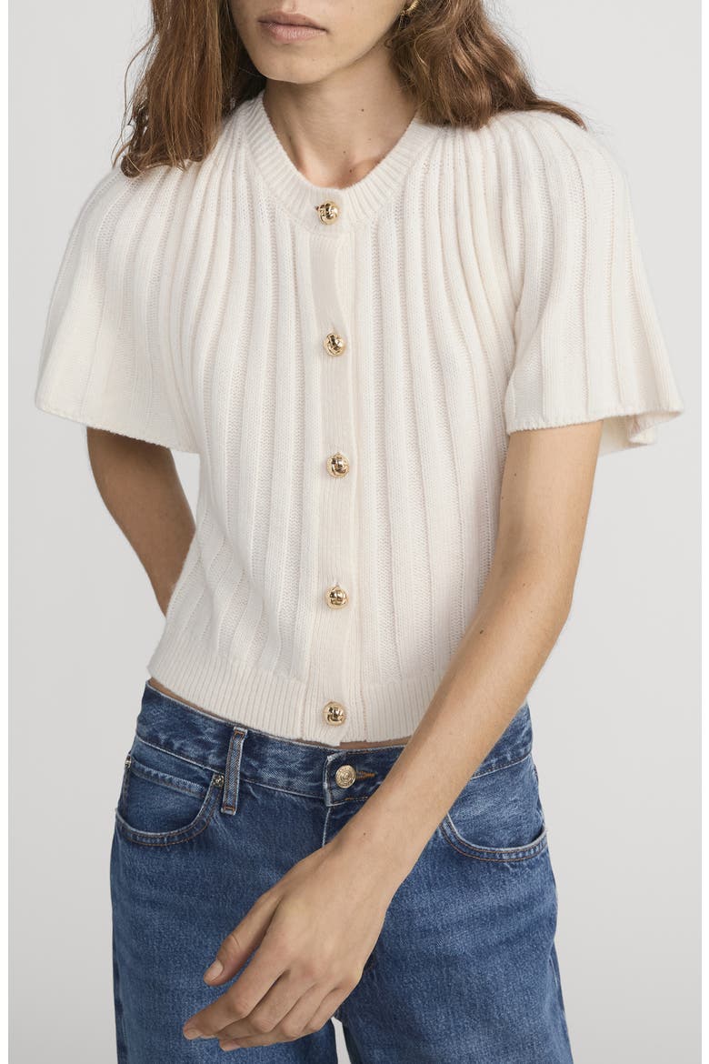 The Flutter Wool & Cashmere Short Sleeve Cardigan, Main, color, CREAM