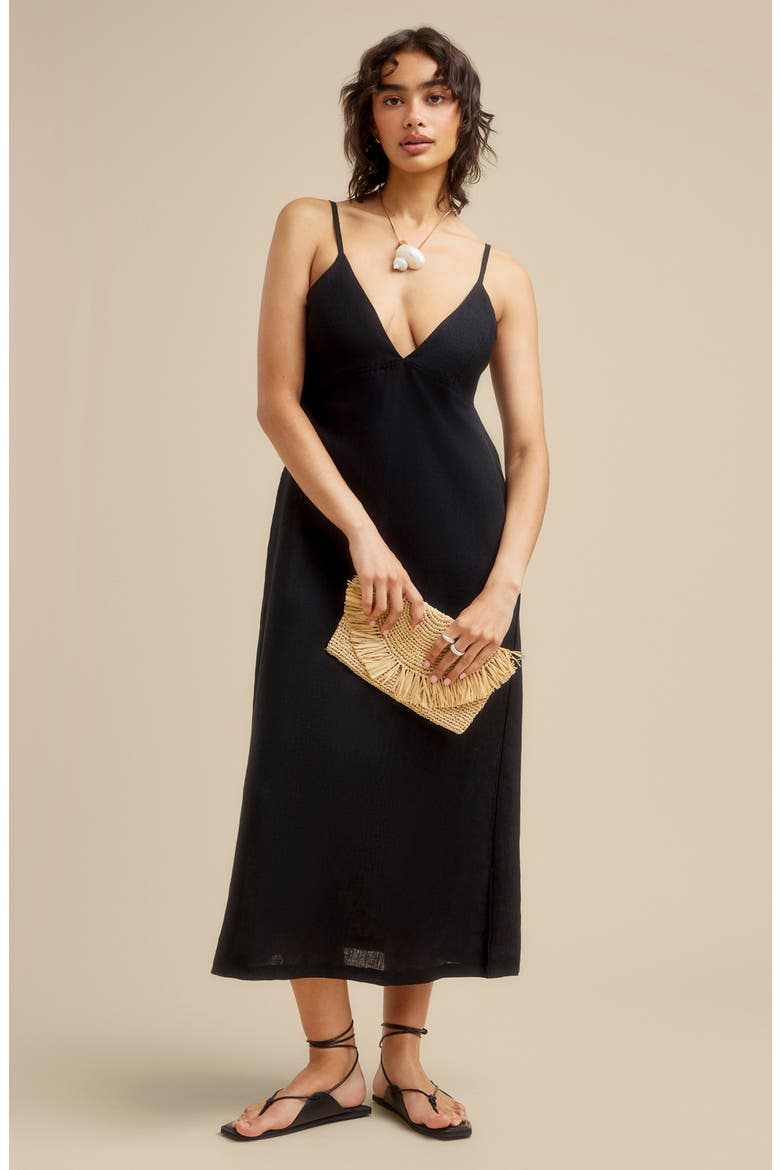 Zella Linen Cover-Up Maxi Dress, Alternate, color, BLACK