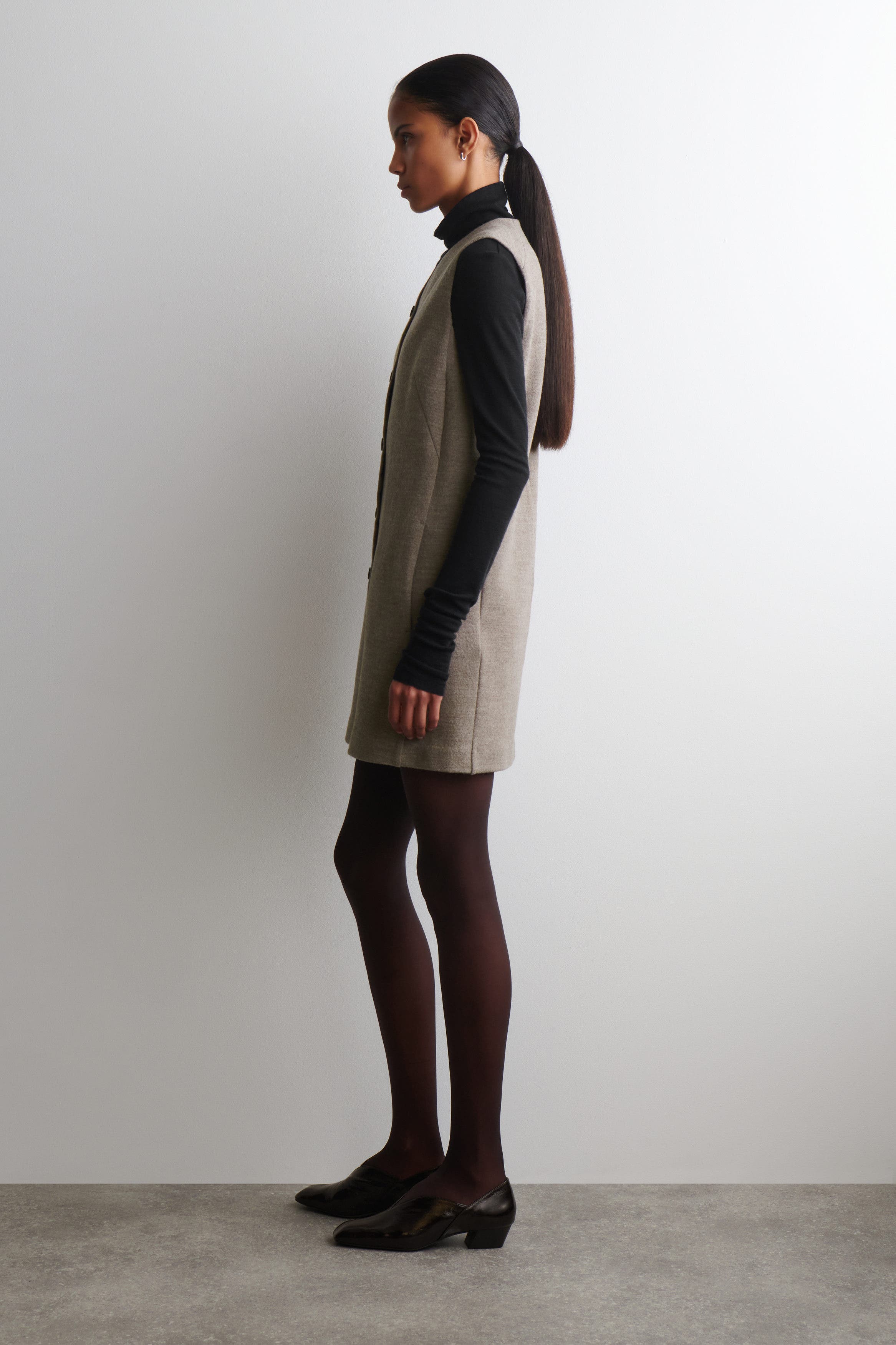 Merino Wool Buttoned Shift Mini Dress - image 2