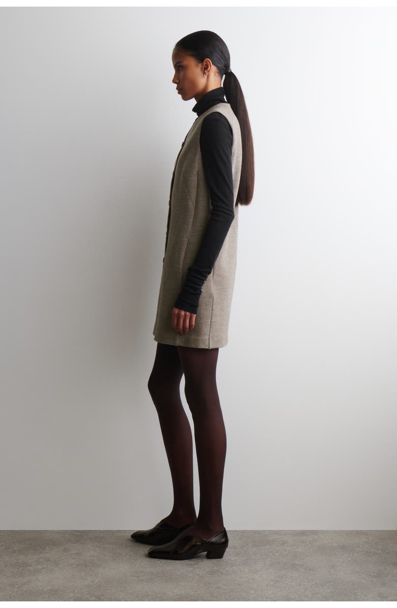 COS Merino Wool Buttoned Shift Mini Dress, Alternate, color, Beige Mélange