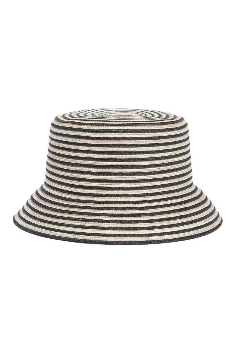 Two Tone Stripe Paper Woven Bucket Hat, Main, color, BLACK COMBO