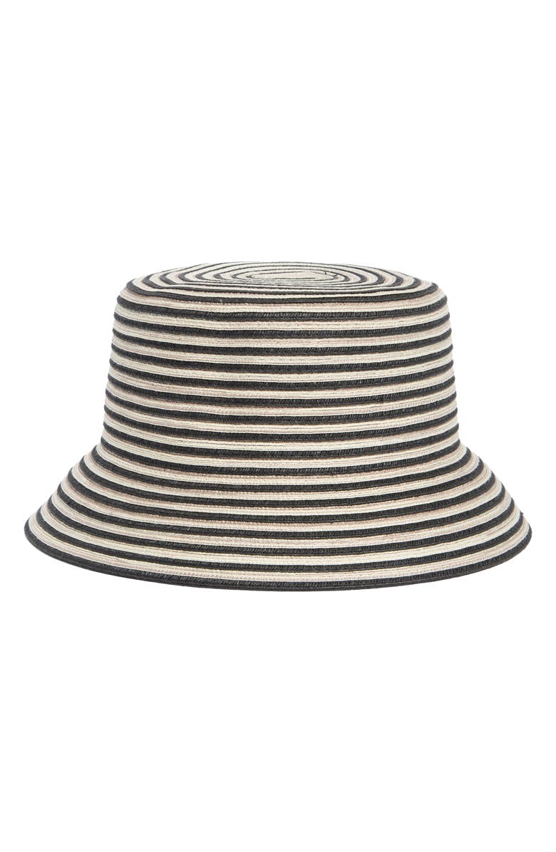 NORDSTROM RACK Two Tone Stripe Paper Woven Bucket Hat, Main, color, Black Combo