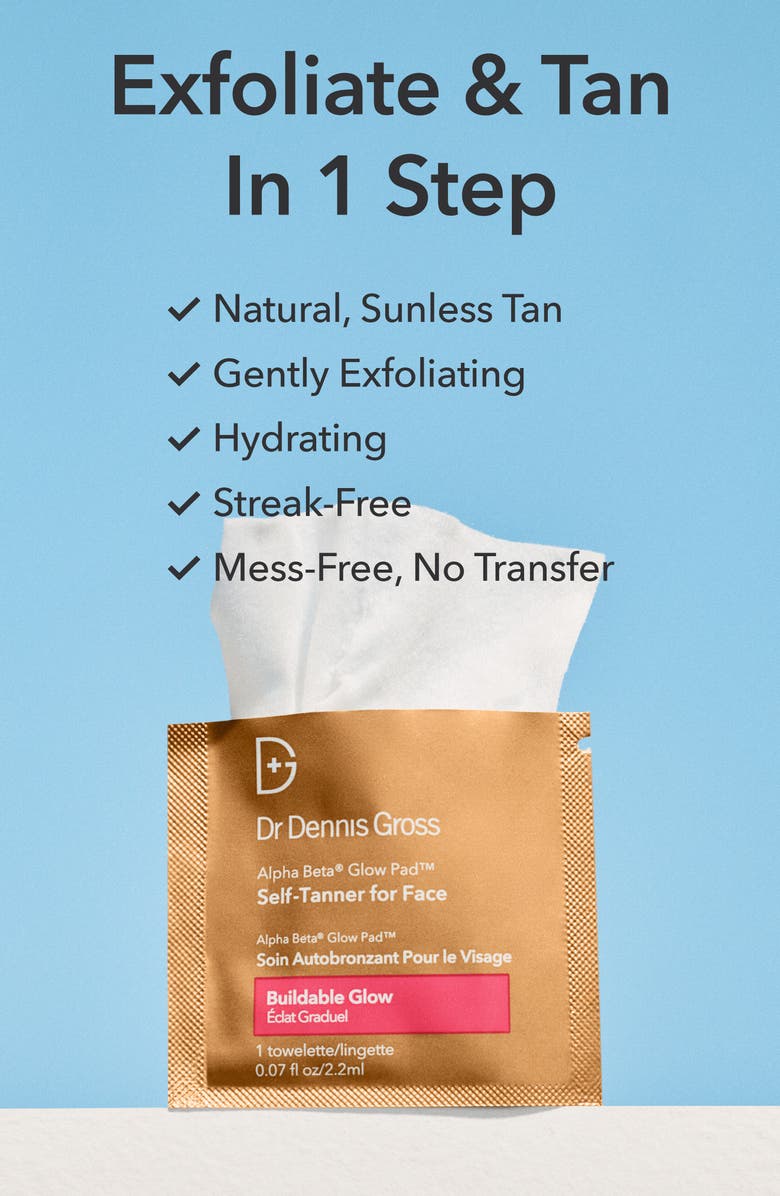 Dr. Dennis Gross Skincare Alpha Beta<sup>®</sup> Glow Pad<sup>™</sup> Self Tanner for Face Buildable Glow, Alternate, color, 