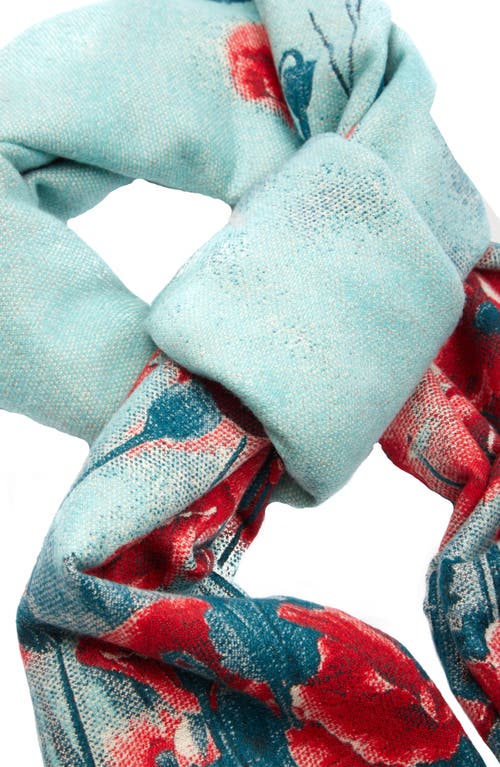 Saachi Floral Reversible Scarf In Turquoise/aqua