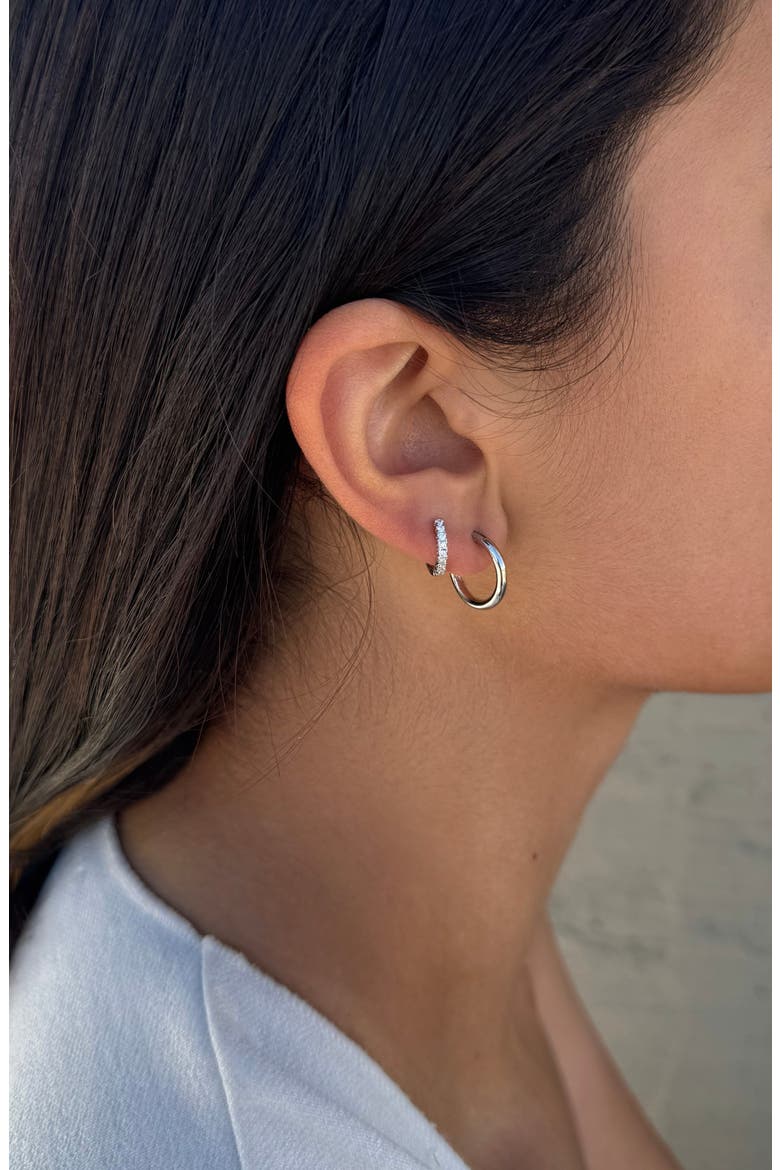 Set of 3 Cubic Zirconia Stud & Hoop Earrings, Alternate, color, SILVER