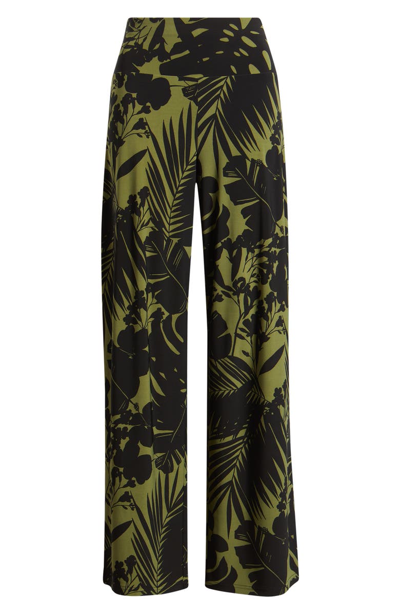 Anne Klein Pull-On High Waist Wide Leg Palazzo Pants, Alternate, color, Bay Leaf / Anne Black