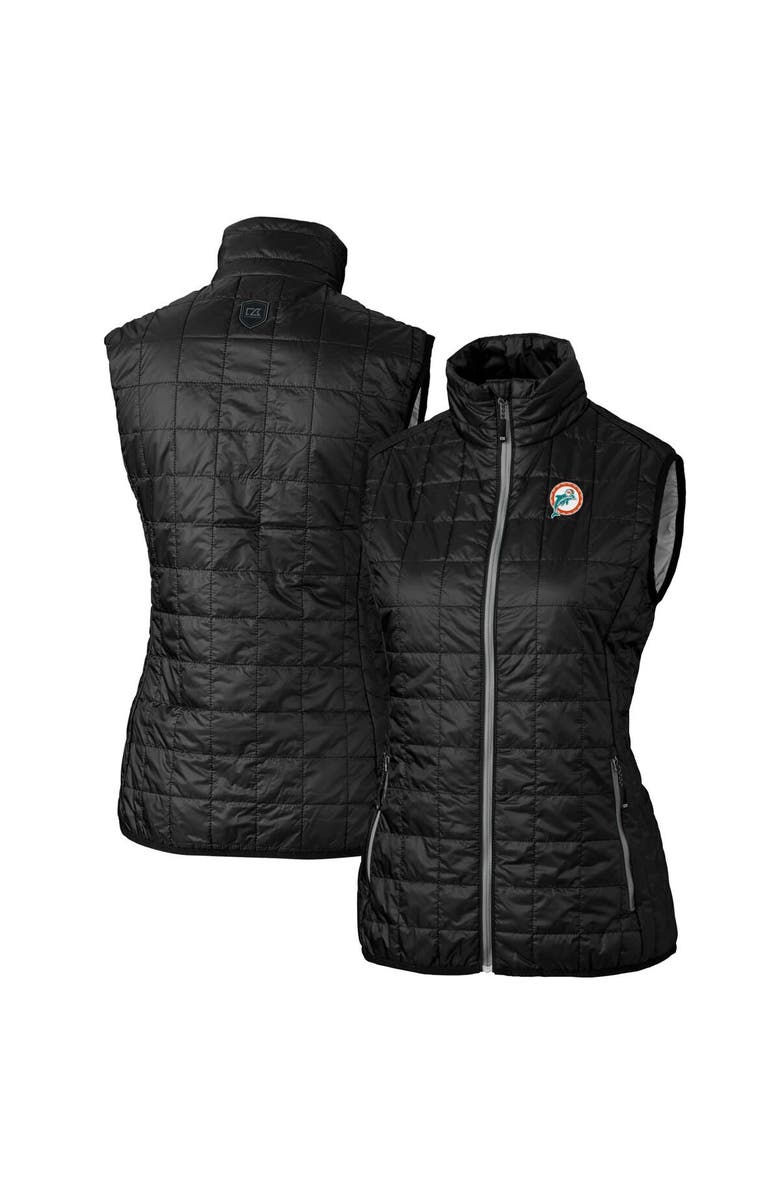 Cutter & Buck Women's Cutter & Buck Black Miami Dolphins Throwback Logo Rainier PrimaLoft Eco Full-Zip Puffer Vest, Main, color, 