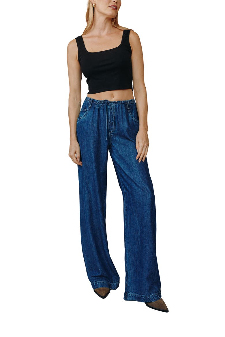 Drawstring Waist Jeans, Alternate, color, DEEP BLUE RINSE