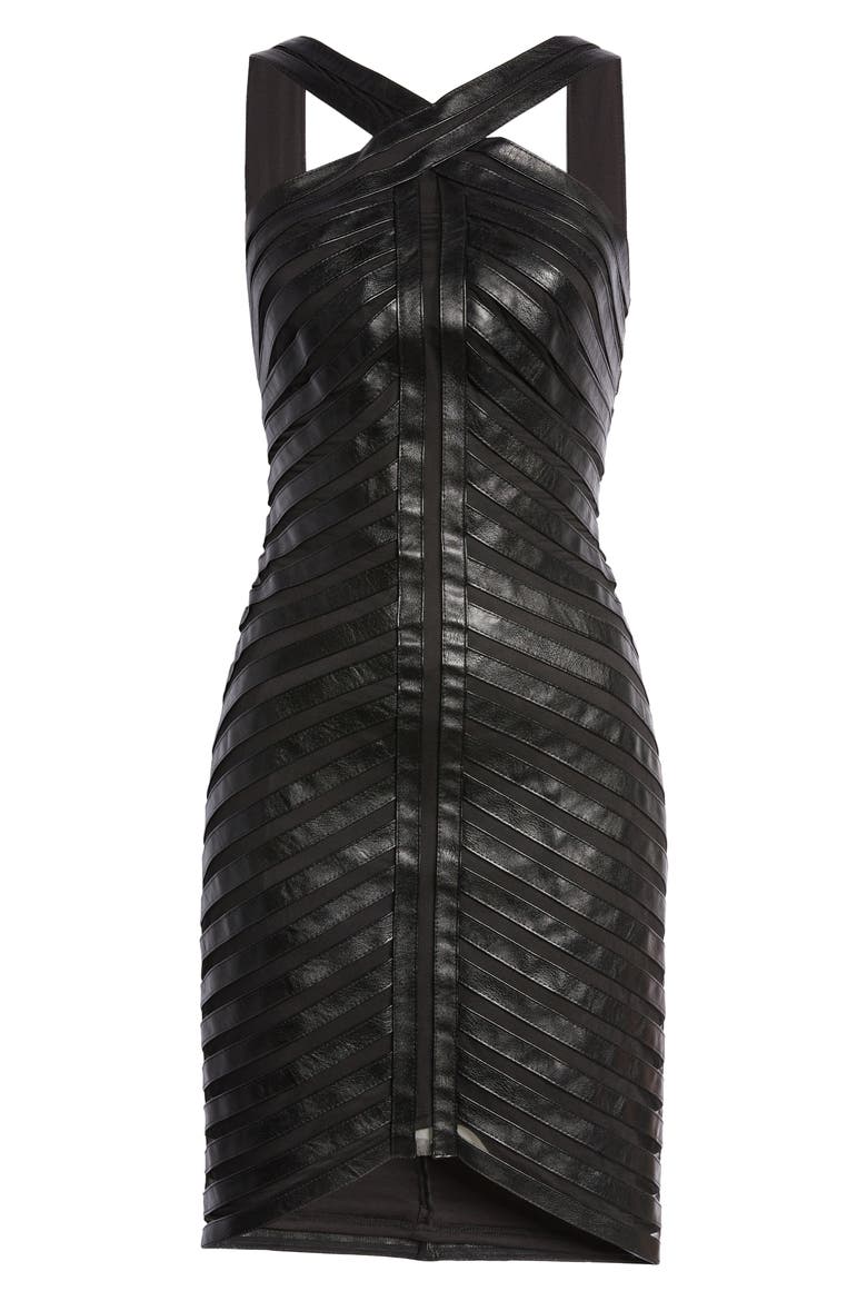 Faux Leather Banded Hi-Low Dress, Alternate, color, BLACK