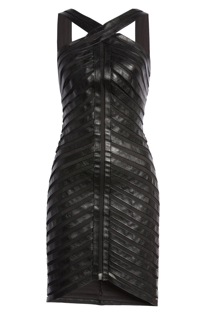 SHO by Tadashi Shoji Faux Leather Banded Hi-Low Dress, Alternate, color,