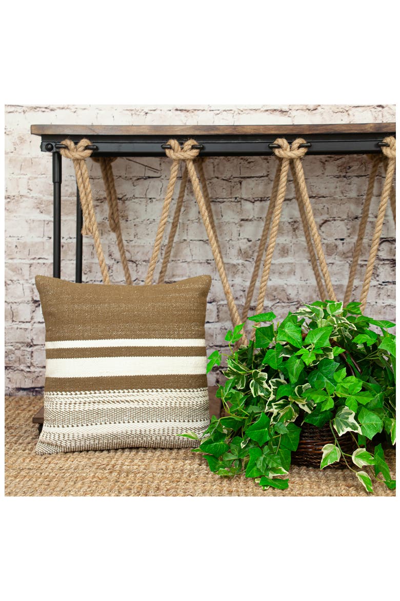 Stripe Square Accent Pillow, Alternate, color, BROWN