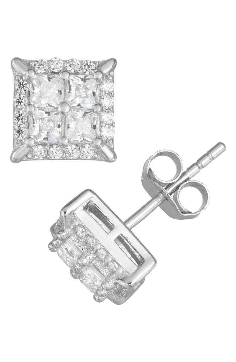 FUZION CREATIONS Pavé Cubic Zirconia Stud Earrings, Main, color, White
