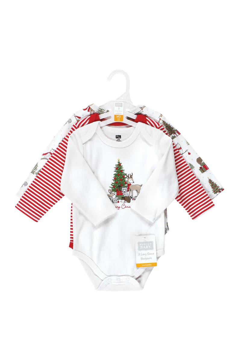 Hudson Baby Everyday Long-Sleeve Cotton All-in-Ones, Alternate, color, Christmas Forest 3-Pack