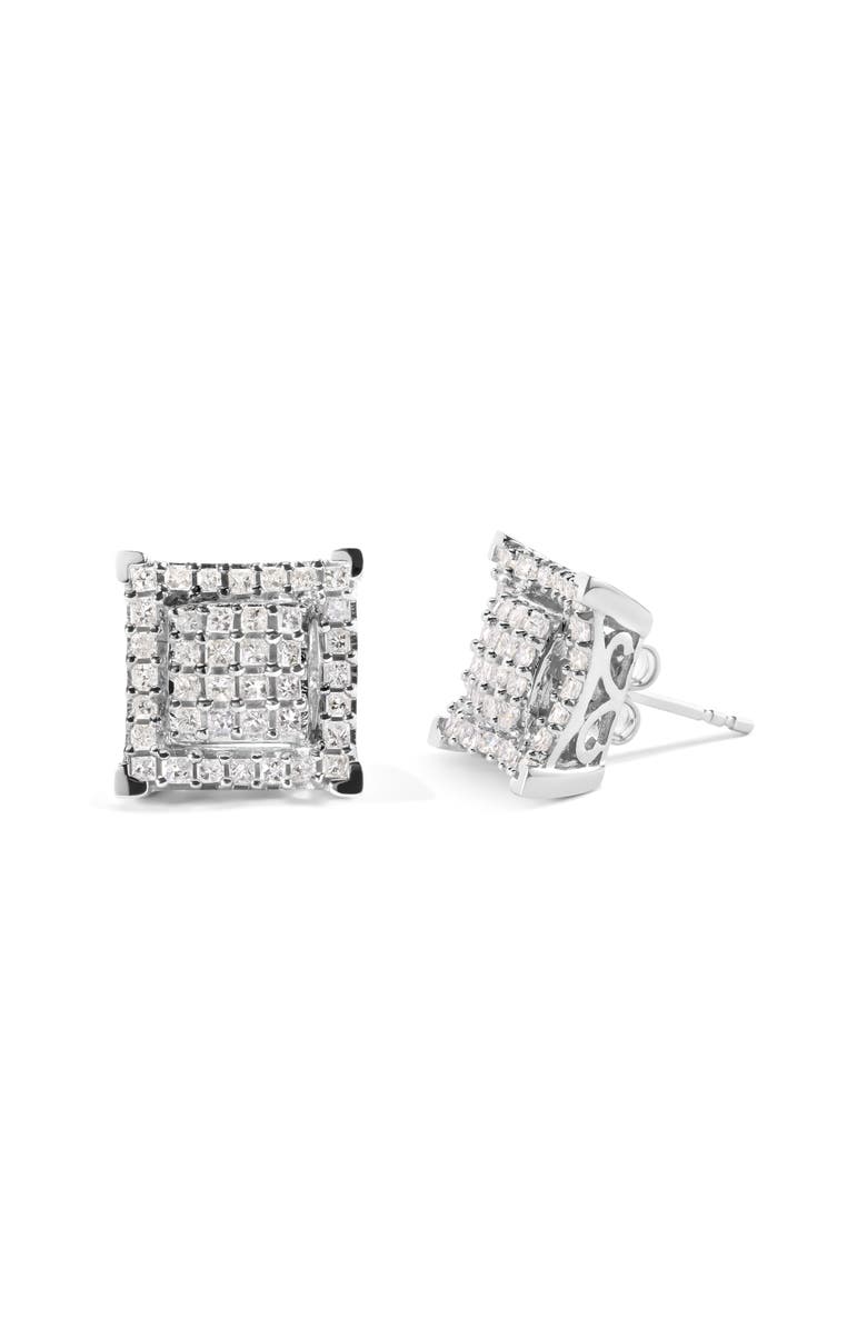 Haus of Brilliance 10K White Gold 1 1/4 Ct Princess Diamond Composite Square and Halo Stud Earrings, Alternate, color, White