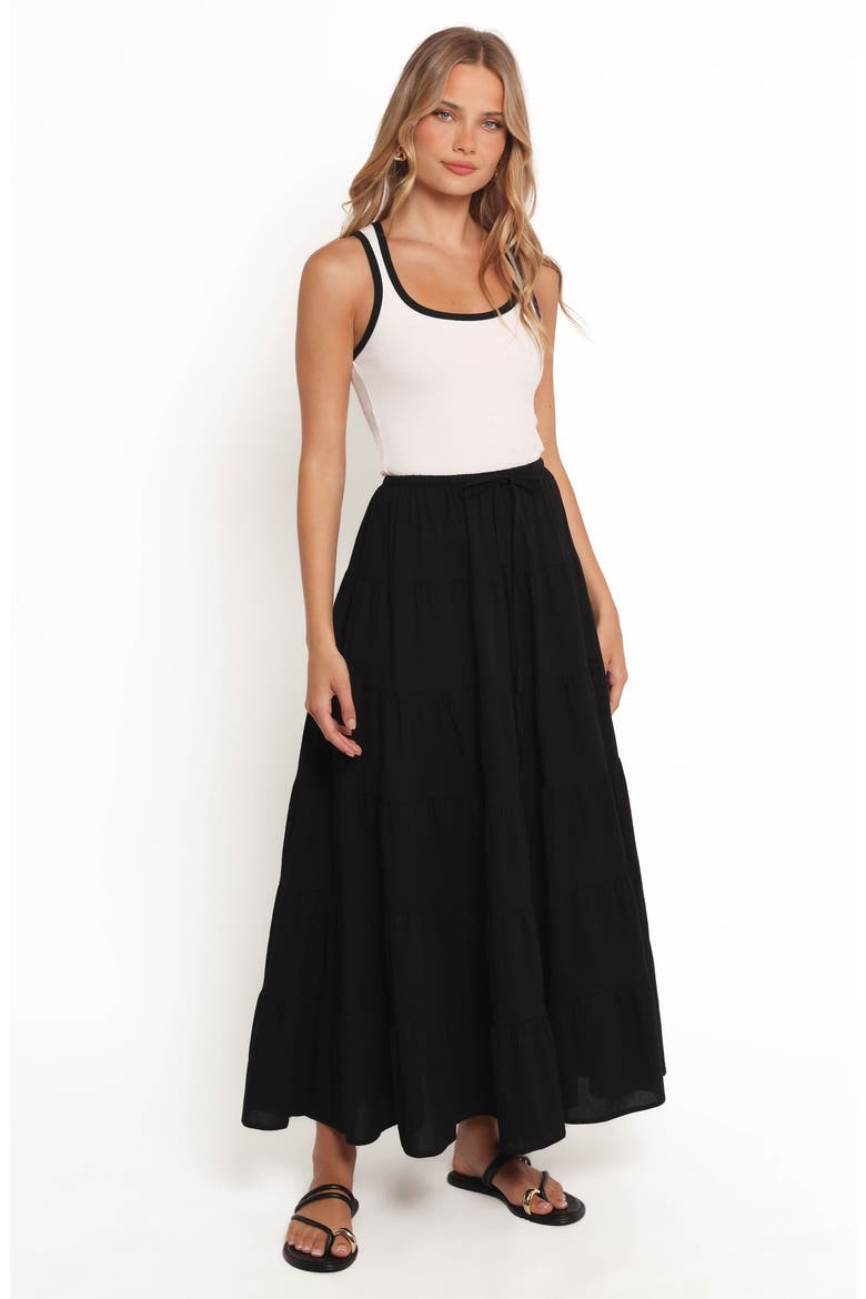 Archy Tiered Maxi Skirt, Alternate, color, BLACK