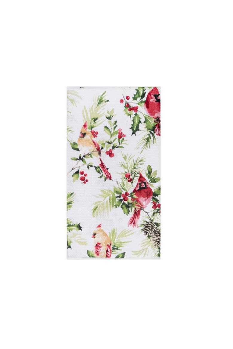 Red Cardinals on Berry Branches Christmas Dishtowel, Main, color, Green