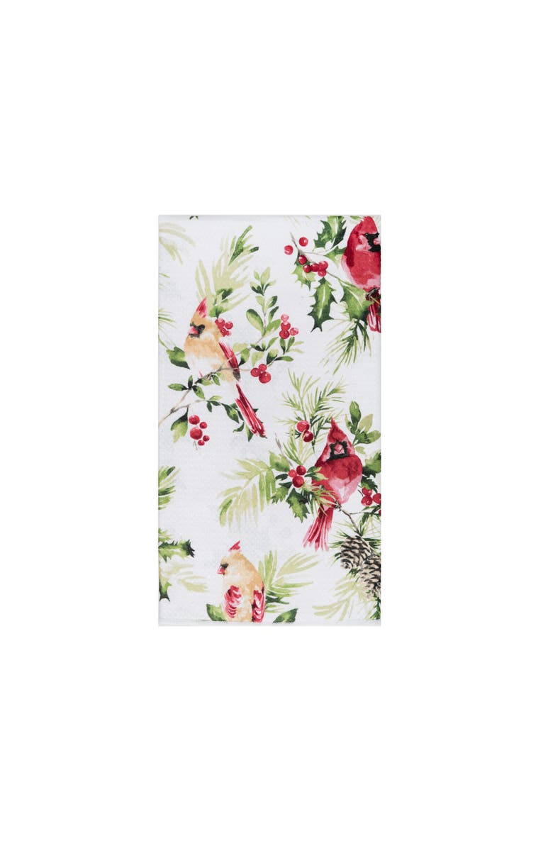C&F Home Red Cardinals on Berry Branches Christmas Dishtowel, Main, color, Green