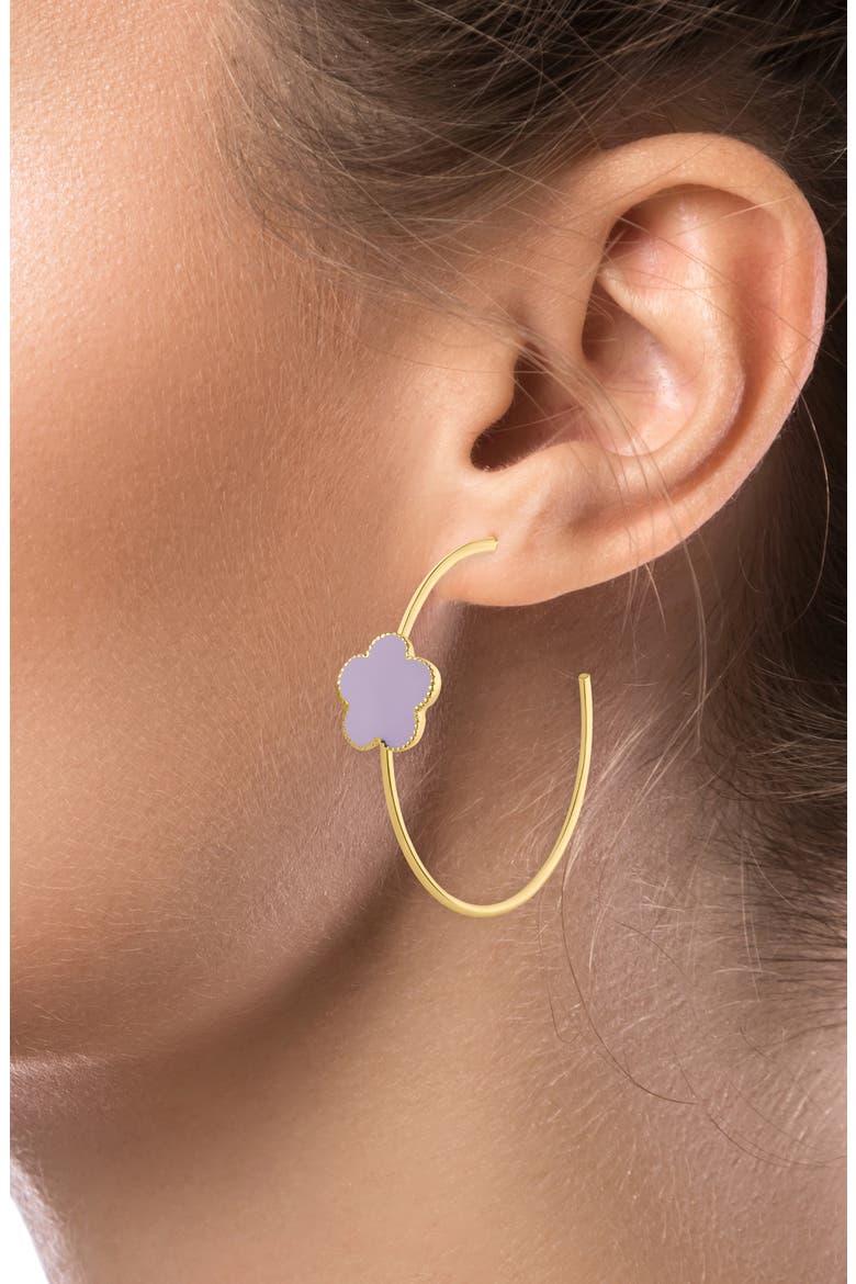 Clover Station Hoop Earrings (Nordstrom Exclusive), Alternate, color, LAVENDER/ GOLD