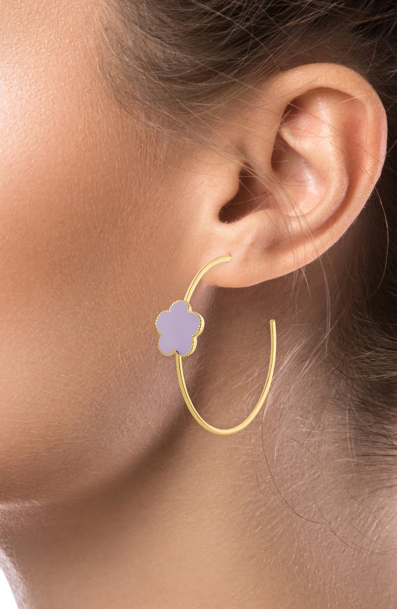 JARDIN Clover Station Hoop Earrings, Alternate, color, Lavender/ Gold