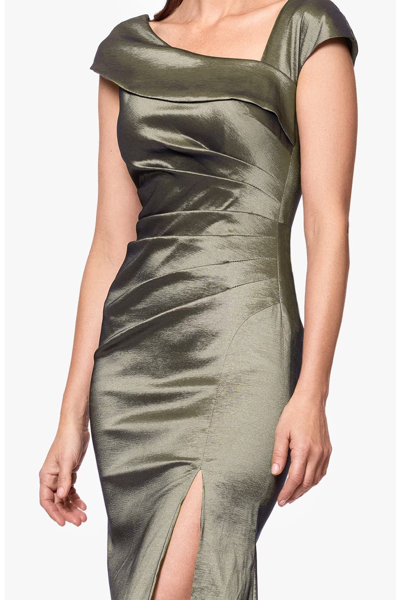 Asymmetric Neck Ruched Taffeta Gown, Alternate, color, OLIVE