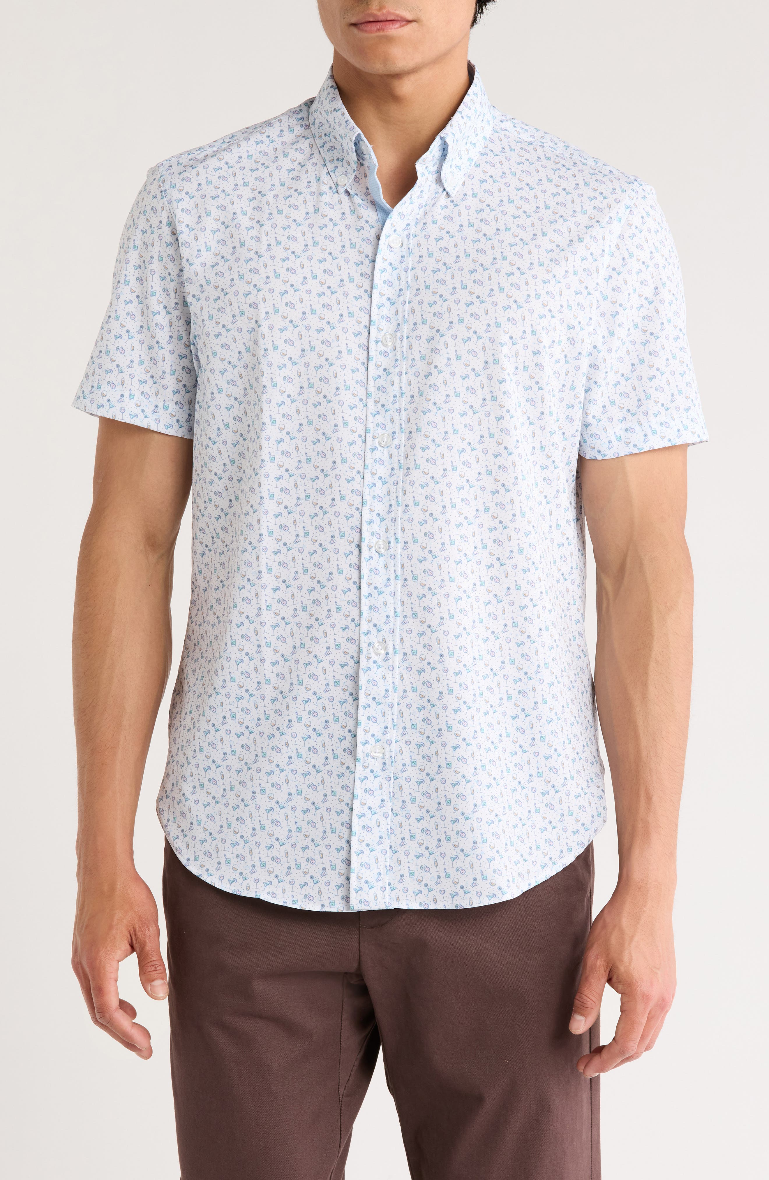 CONSTRUCT Cocktail Print Short Sleeve Button-Up Shirt