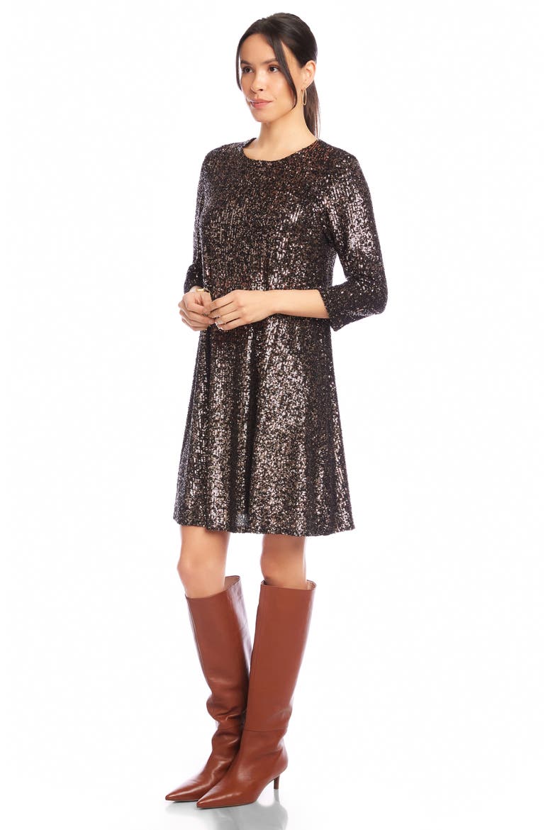 Sequin Swing Dress, Alternate, color, BROWN