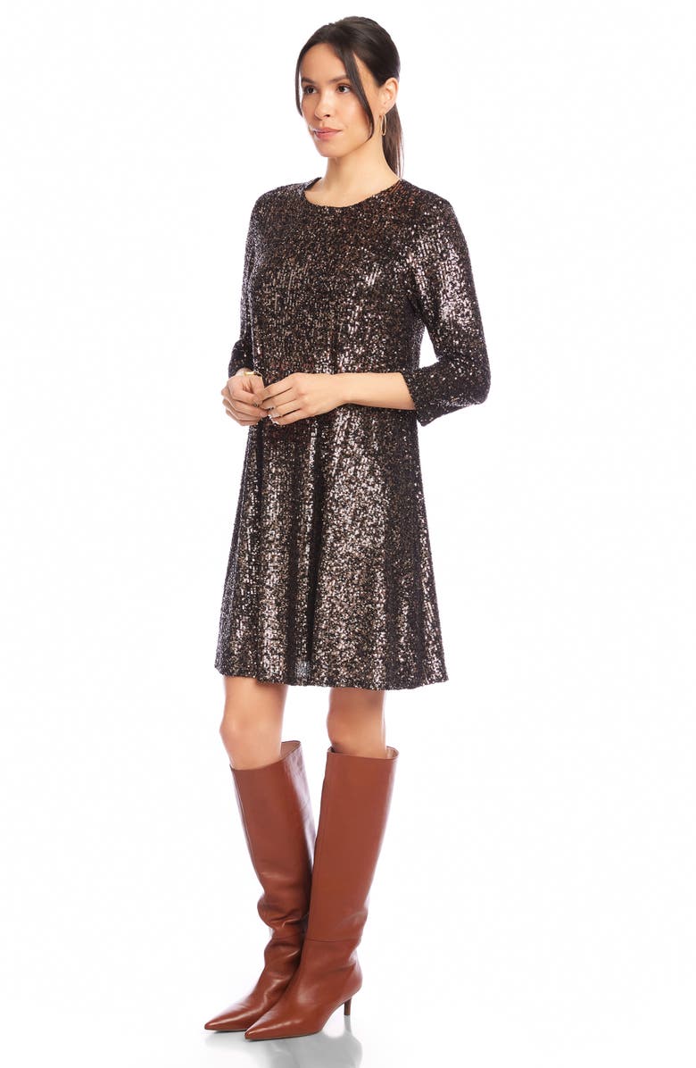 Karen Kane Sequin Swing Dress, Alternate, color, Brown