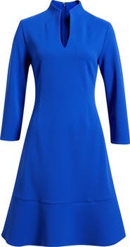 Ming Wang Long Sleeve Stretch Crepe Fit & Flare Dress