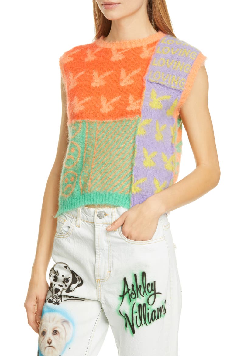 Patchwork Float Jacquard Mohair Sweater Vest, Alternate, color, PATCHWORK